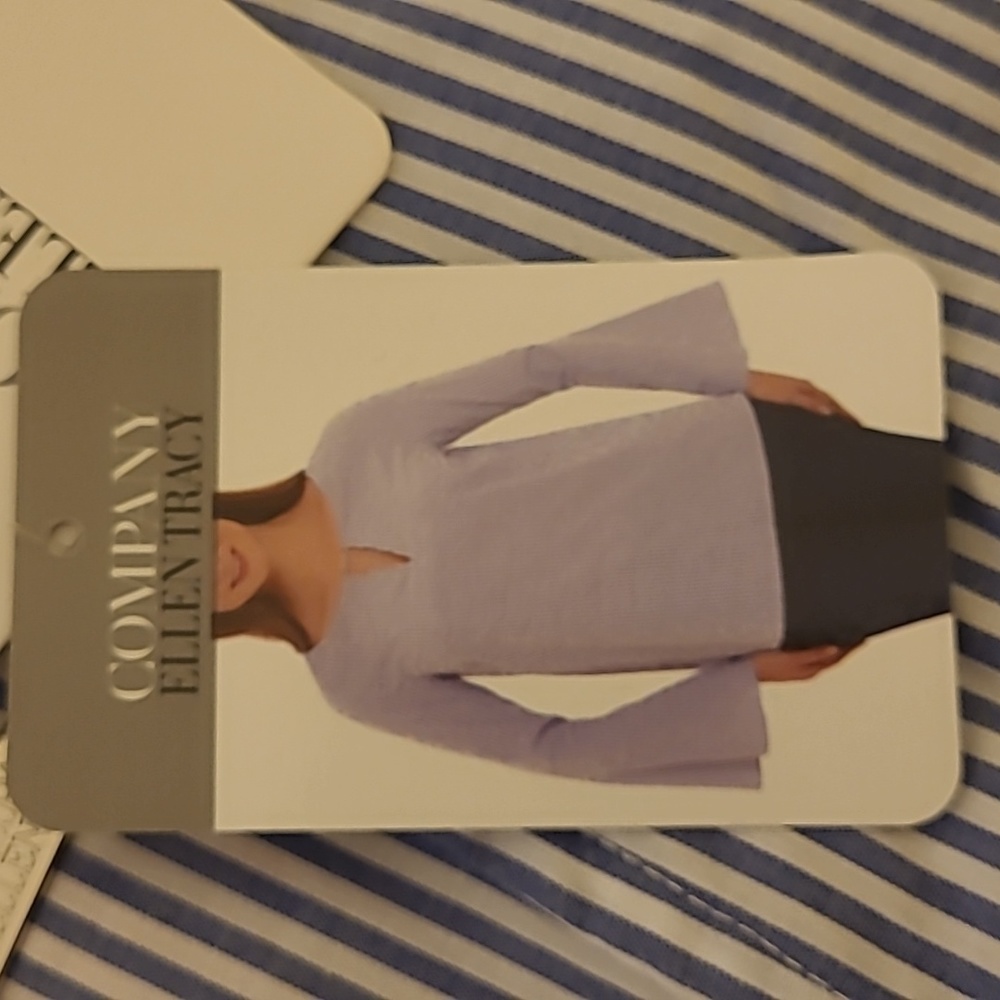 Ellen Tracy bell sleeved, blue and white striped top, new with tags